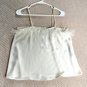 Zara Cream Feather Accent Blouse Tank Top